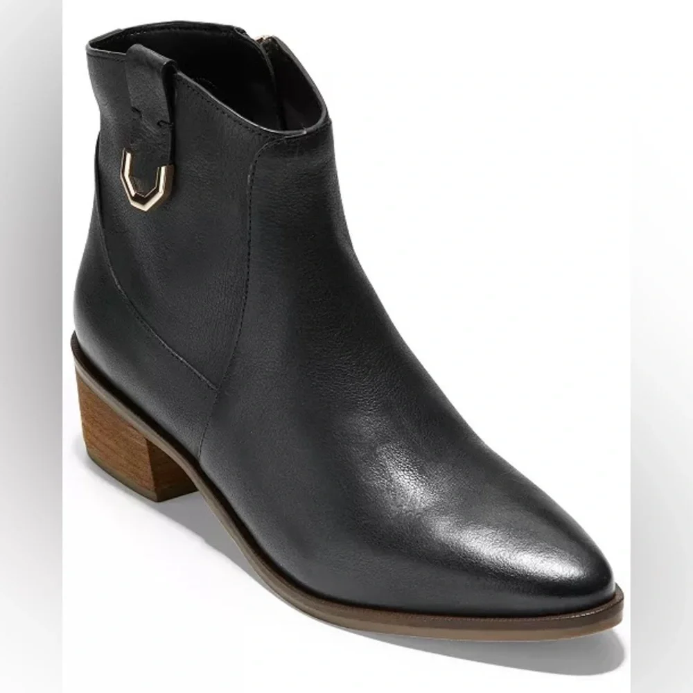Cole Haan Maci‎ Black Leather Heeled Ankle Boot Size 7.5